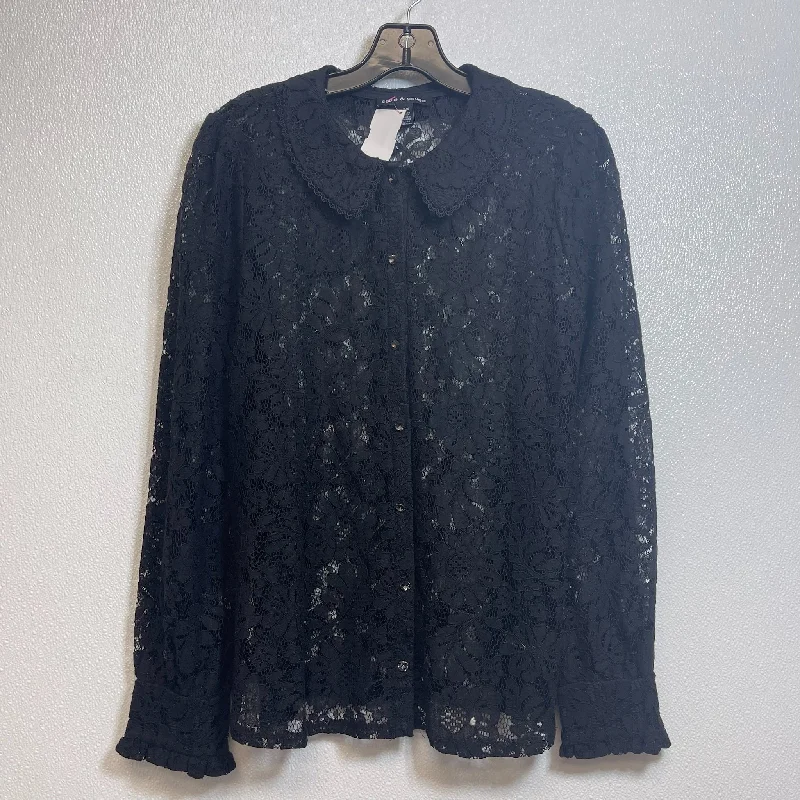 Blouse Long Sleeve By Cable And Gauge In Black, Size: L