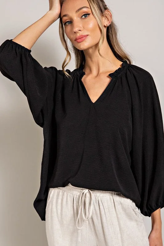 Puff Sleeve Blouse Top - Black