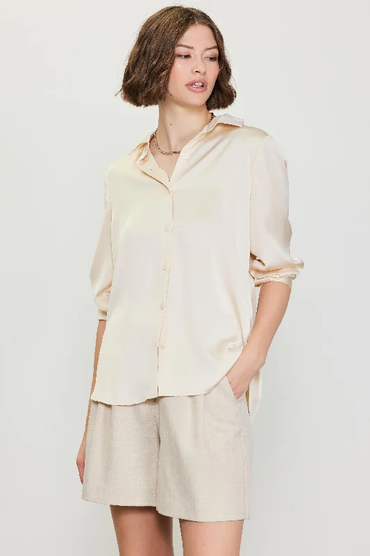 Satin Classic Button Down Blouse - Shell