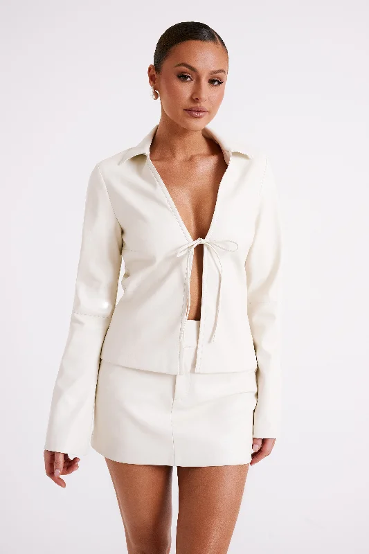 Dina Faux Leather Tie Up Top - Ivory