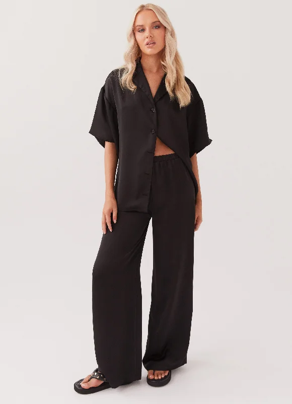 Palm Cove Satin Pants - Black