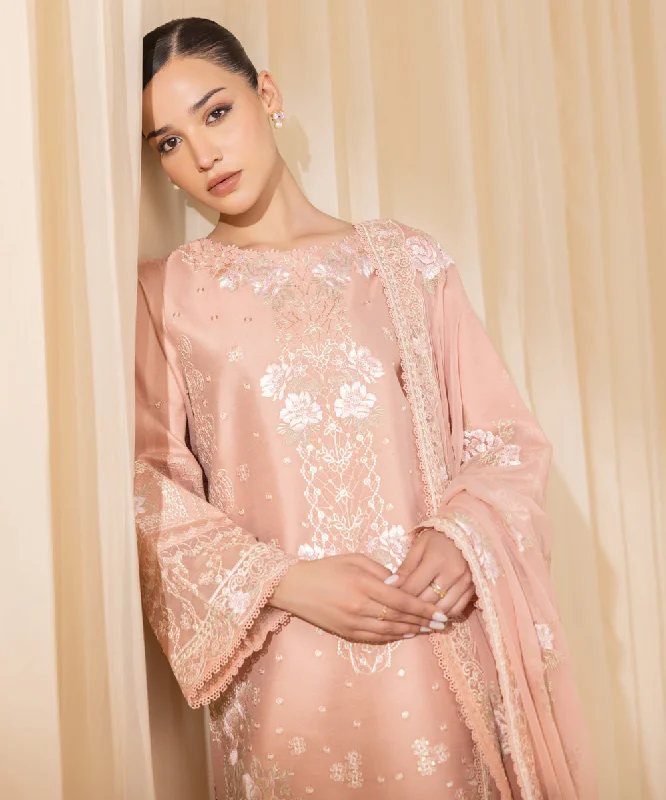 3 Piece -  Embroidered Cotton Net Suit