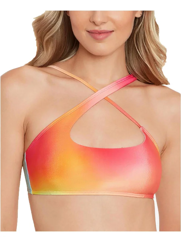 Juniors Womens Printed Criss-Cross Back Bikini Swim top