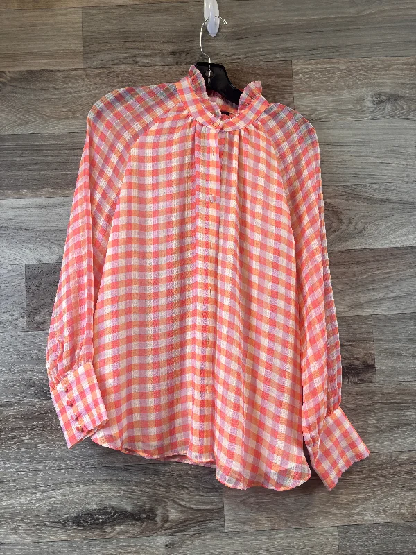 Top Long Sleeve By Ann Taylor In Checkered Pattern, Size: M