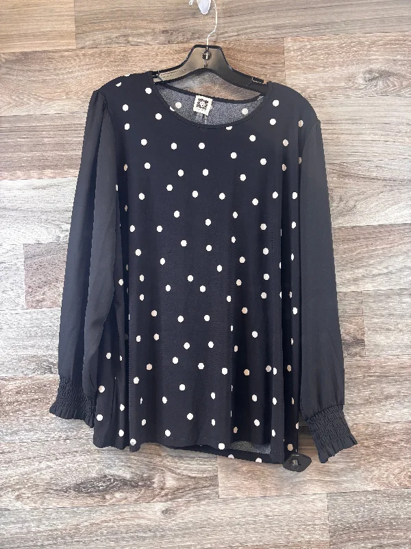 Top Long Sleeve By Anne Klein In Black & White, Size: Xl