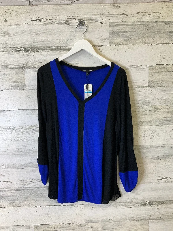 Tunic Long Sleeve By Cable And Gauge In Black & Blue, Size: Xl