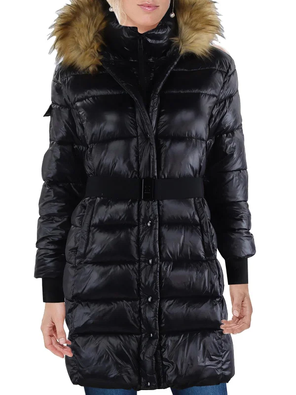 Womens Faux Fur Trim Hooded Puffer Jacket