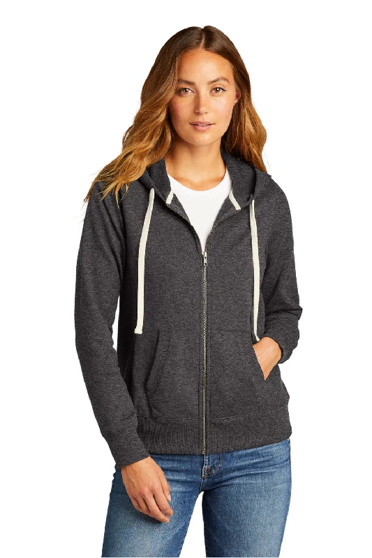 District Womens Re-Fleece Full Zip Hooded Sweatshirt Hoodie - Heather Charcoal Grey