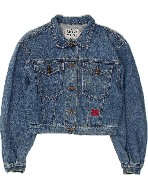 MOVI MENTO Womens Crop Denim Jacket UK 14 Medium Blue